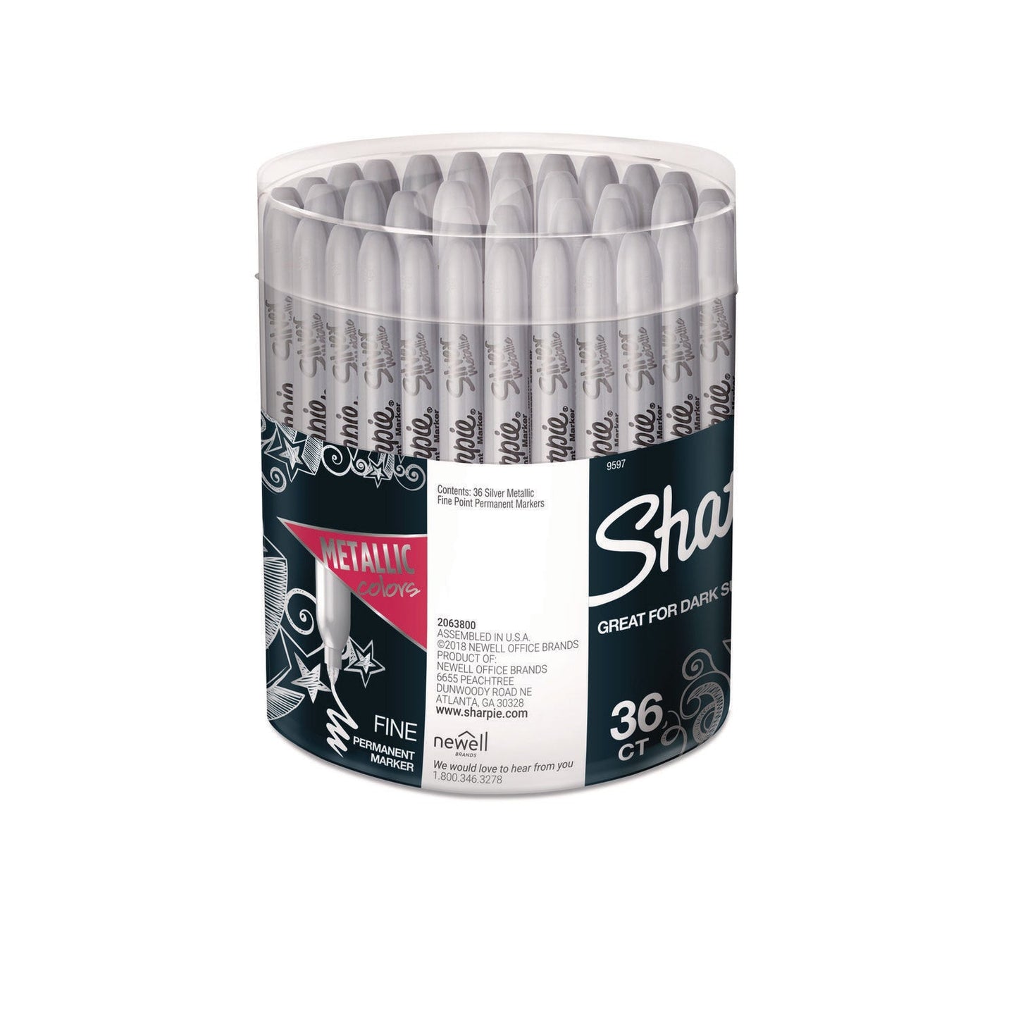 Sharpie Metallic Fine Point Permanent Markers, Metallic Silver, 36/Pack (SAN9597)