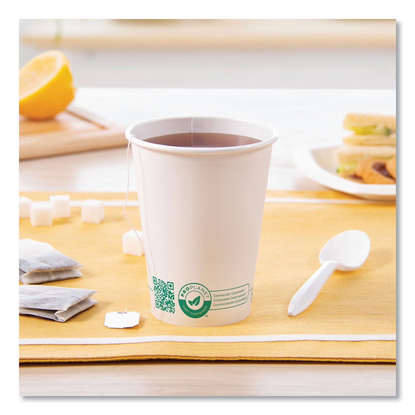 SOLO Compostable Paper Hot Cups, ProPlanet Seal, 12 oz, White/Green, 1,000/Carton (SCC412PLAPLANET)