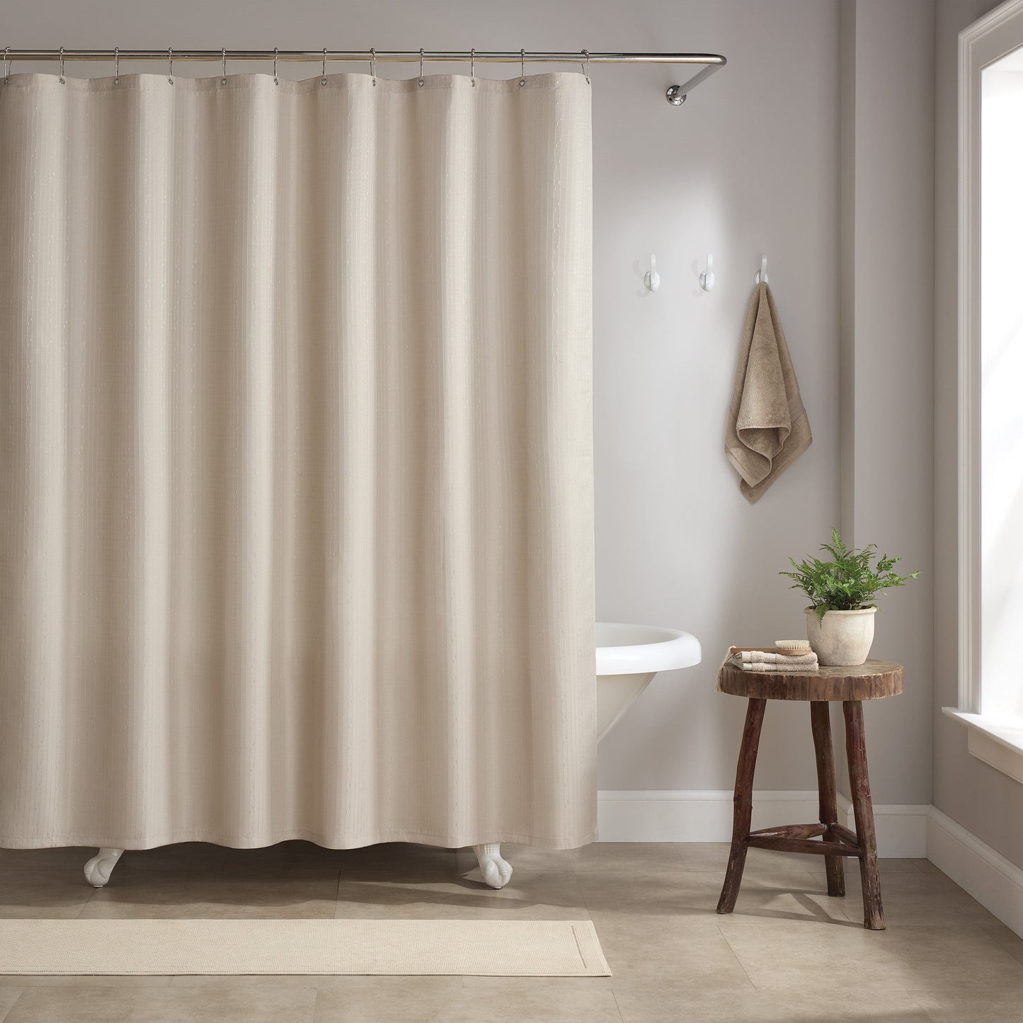 Host & Home Poly Shower Curtain Set 72x72 Raindrop Almond Milk (P-SCSET-7272-BG)