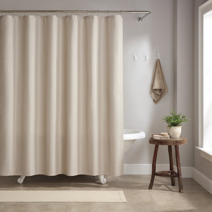 Host & Home Poly Shower Curtain Set 72x72 Raindrop Almond Milk (P-SCSET-7272-BG)
