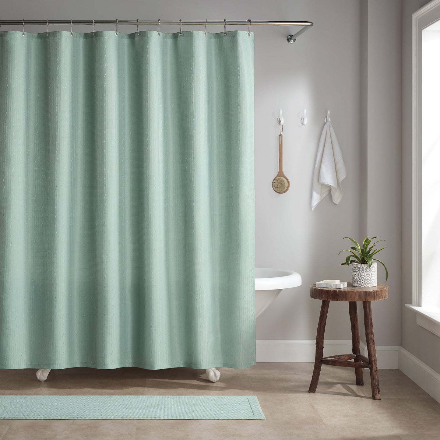 Host & Home Poly Shower Curtain Set 72x72 Raindrop Silt Green (P-SCSET-7272-GR)