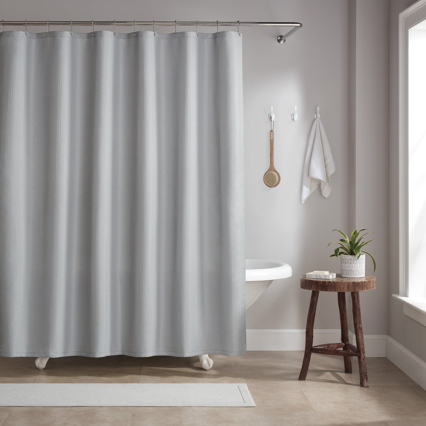 Host & Home Poly Shower Curtain Set 72x72 Raindrop Light Grey (P-SCSET-7272-LG)