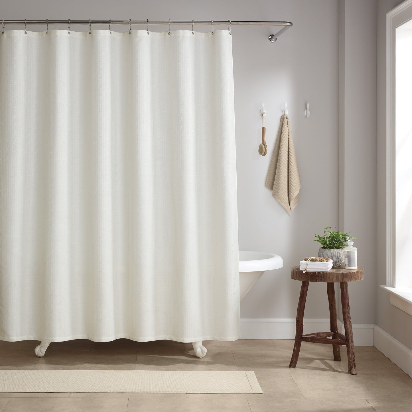 Host & Home Poly Shower Curtain Set 72x72 Raindrop Bright White (P-SCSET-7272-WH)