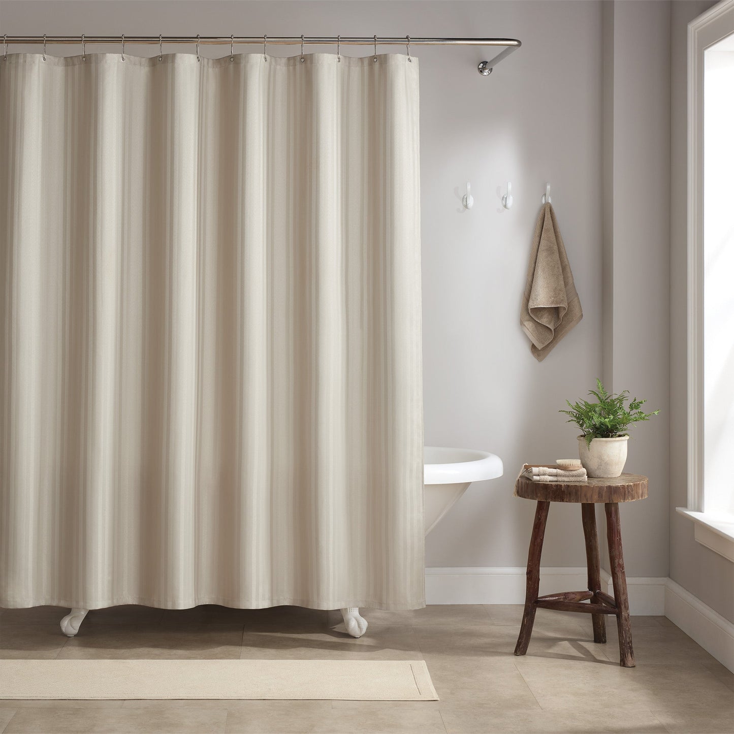 Host & Home Poly Shower Curtain Set 72x72 Damask Almond Milk (P-SCSTD-7272-BG)