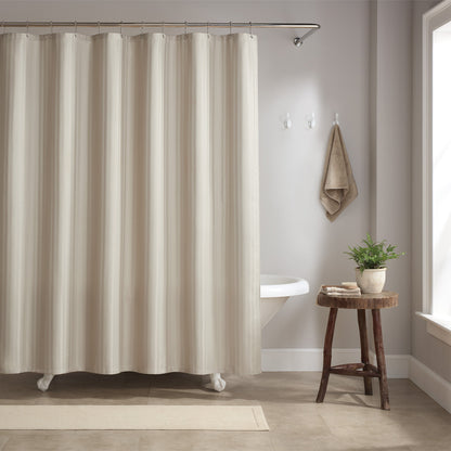 Host & Home Poly Shower Curtain Set 72x72 Damask Almond Milk (P-SCSTD-7272-BG)