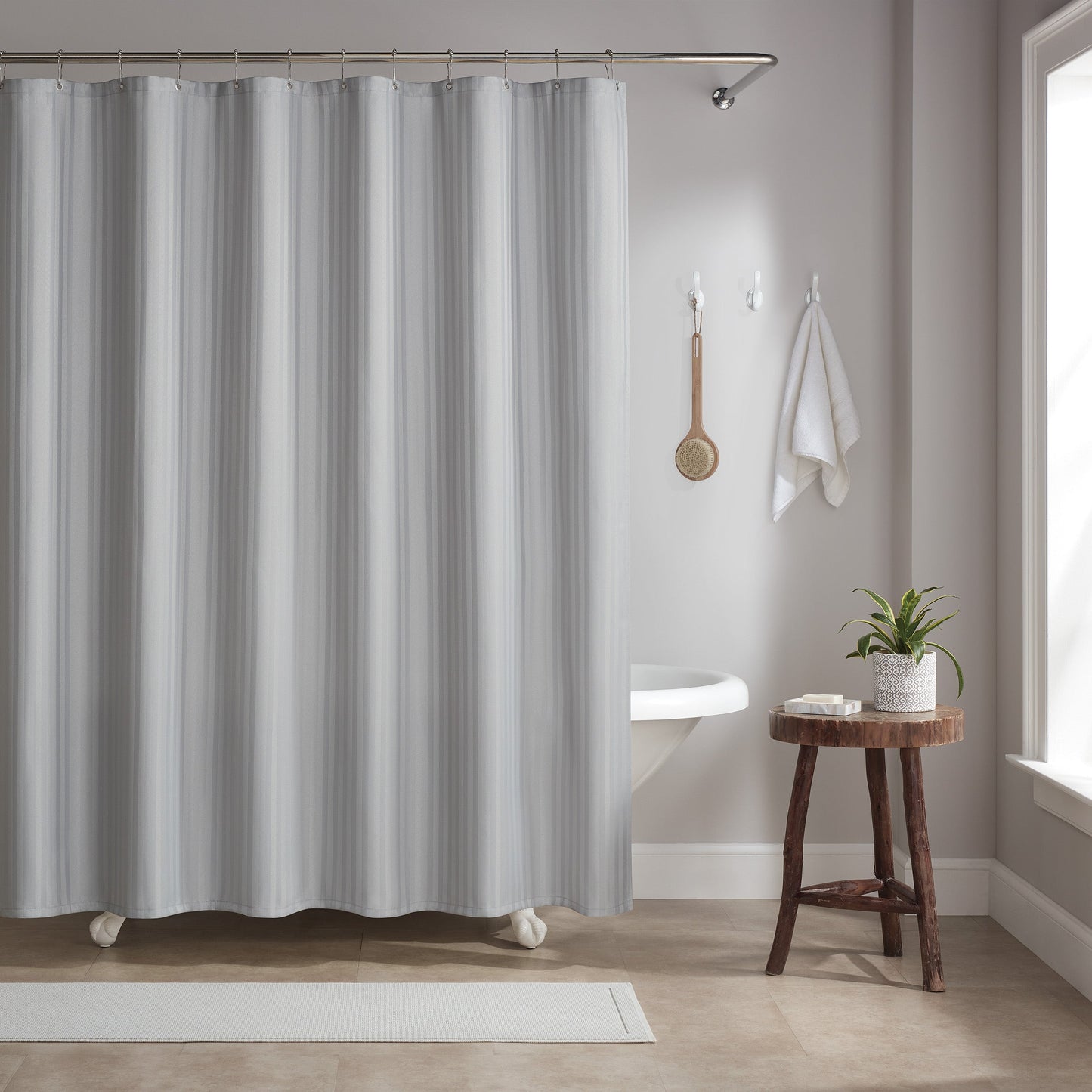 Host & Home Poly Shower Curtain Set 72x72 Damask Light Grey (P-SCSTD-7272-LG)
