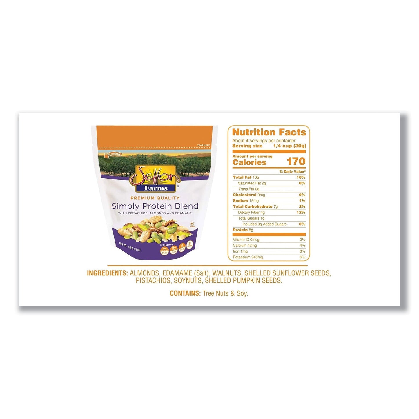 Setton Farms Simply Protein Blend, 4 oz Bag, 10/Carton (SEF5379)