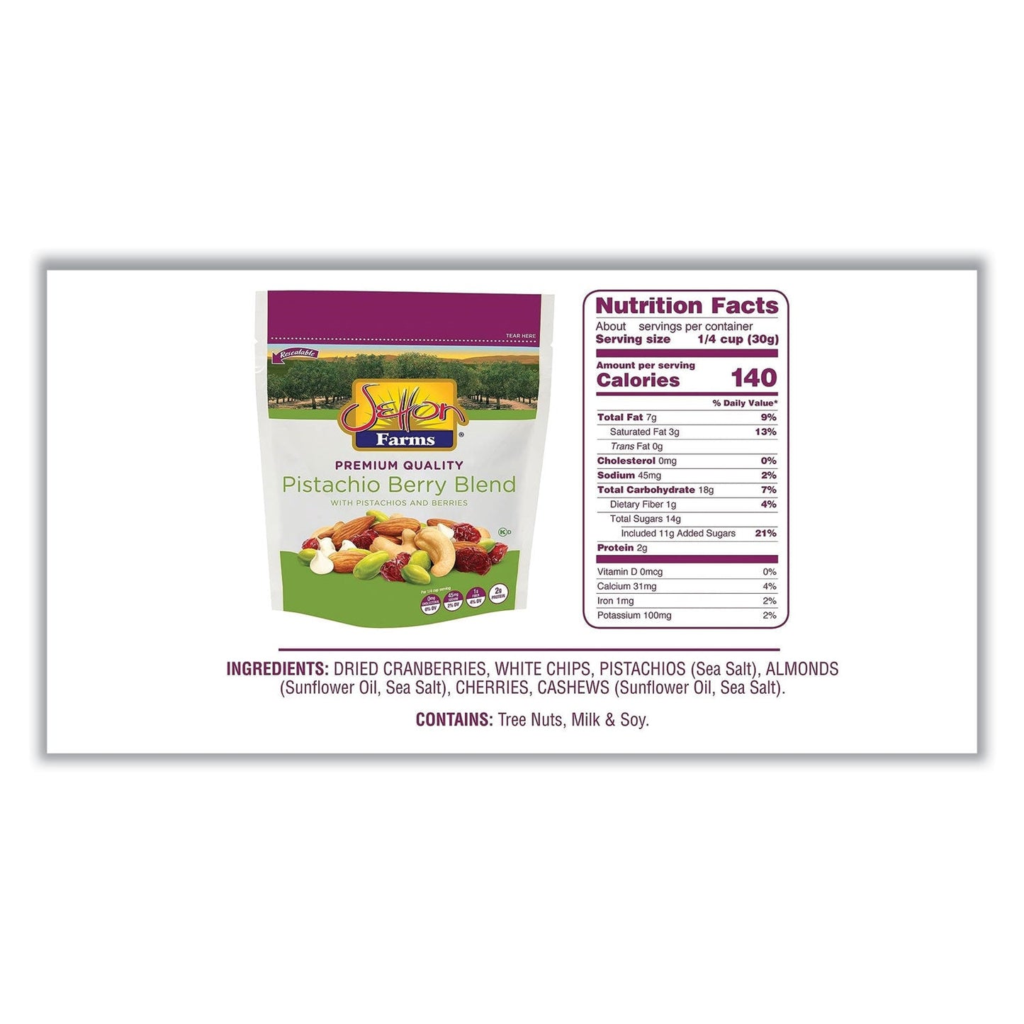 Setton Farms Pistachio Berry Blend, 4 oz Bag, 10/Carton (SEF5919)