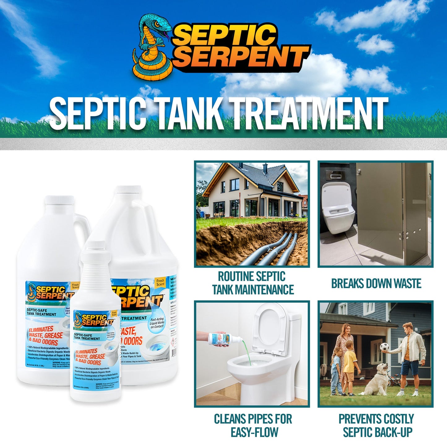 Hospeco® Septic Serpent Septic Tank Cleaner 32 oz (1 Quart), Case of 12 (HOSSEPTIC-32)