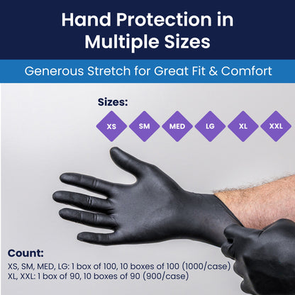 Art Noir® Nitrile Powder Free 6 mil Exam Gloves, Black, XS, Case of 1000 (HOSSHD930)