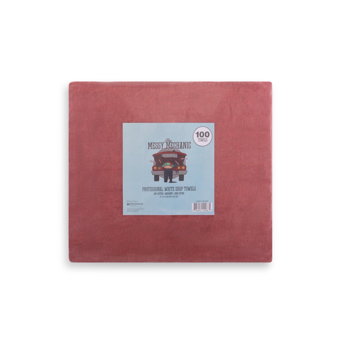 Arkwright Home® Messy Mechanic Shop Towels 12x14 Red, 100/Bag, Case of 6 Bags (SHOP-100-RD)
