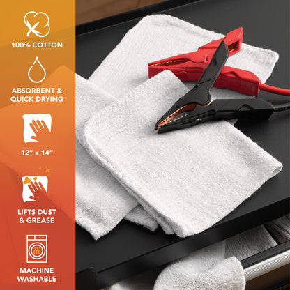 Arkwright Home® Messy Mechanic Shop Towels 12x14 White, 100/Bag, Case of 6 Bags (SHOP-100-WH)