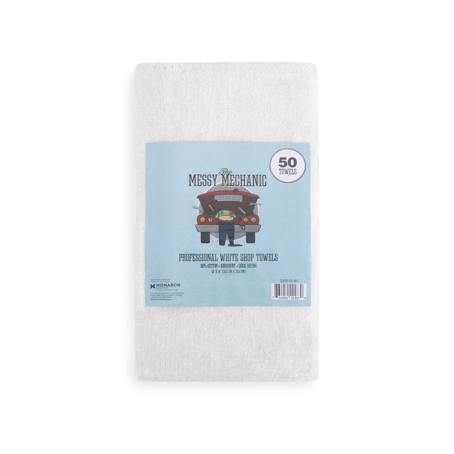 Arkwright Home® Messy Mechanic Shop Towels 12x14 White, 50/Bag, Case of 6 Bags (SHOP-50-WH)