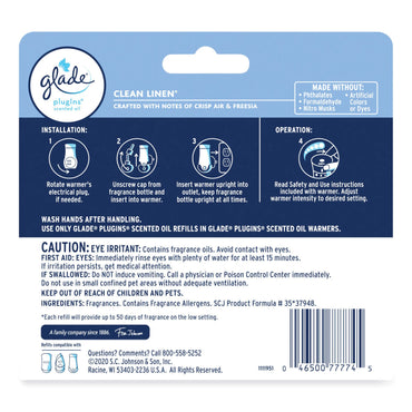 Glade Plugins Scented Oil Refill, Clean Linen, 0.67 oz, 5/Pack (SJN322829)