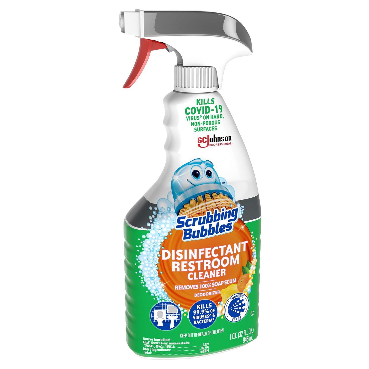 Scrubbing Bubbles Disinfectant Restroom Cleaner, Fresh Scent, 32 oz Spray Bottle, 8/Carton (SJN334879)