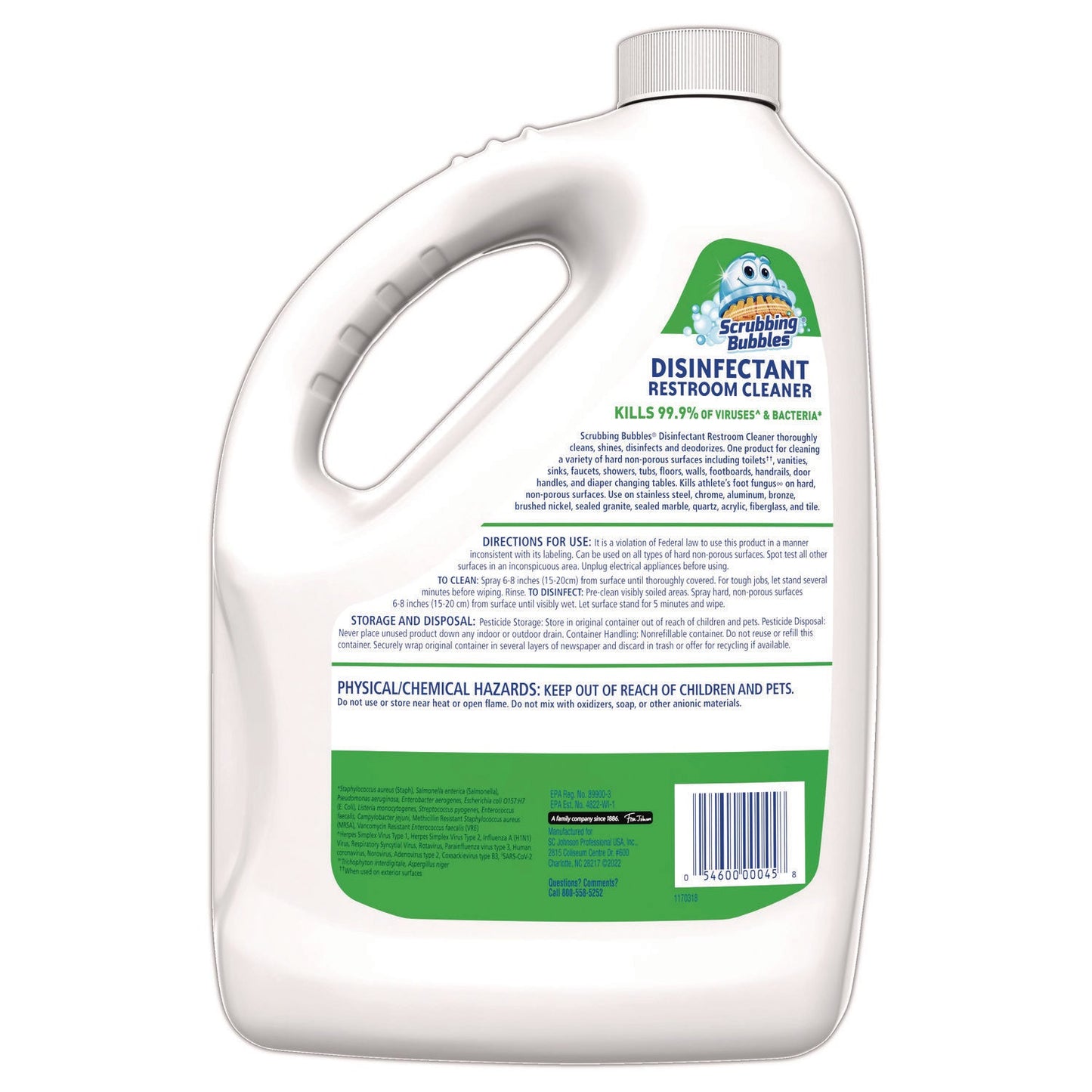 Scrubbing Bubbles Disinfectant Restroom Cleaner, Fresh Scent, 1 gal Bottle, 4/Carton (SJN335599)