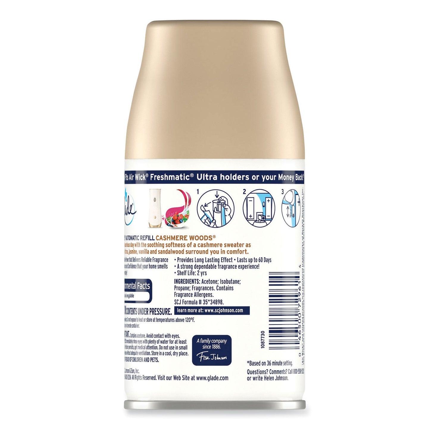 Glade Automatic Air Freshener, Cashmere Woods, 6.2 oz, 4/Carton (SJN344757)