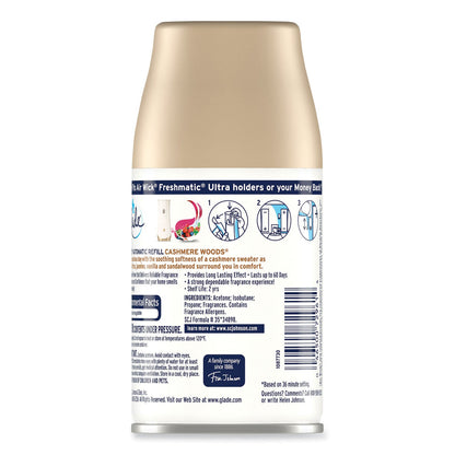 Glade Automatic Air Freshener, Cashmere Woods, 6.2 oz, 4/Carton (SJN344757)
