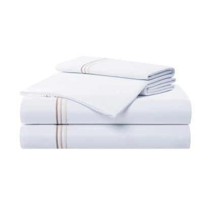 Aston & Arden Sateen Sheet Set Twin Beige Stripe (P-SS-T600-TW-BG)