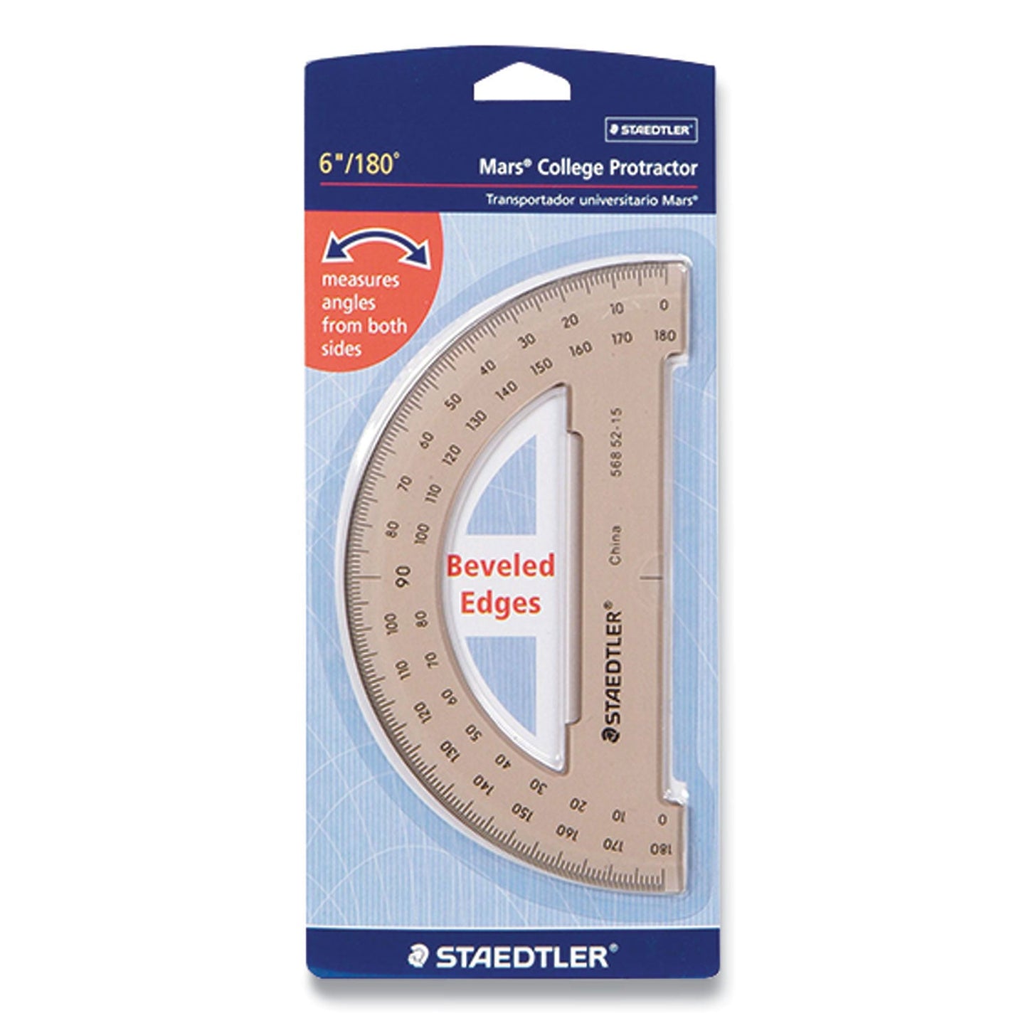 Staedtler Mars College Protractor, Plastic, 6" Ruler Edge/180 Degree, Transparent Tinted (STD5685215BK)