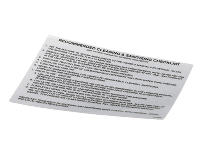 Stoelting 324509 Decal Cleaning (Ss Shake) (STOE324509)