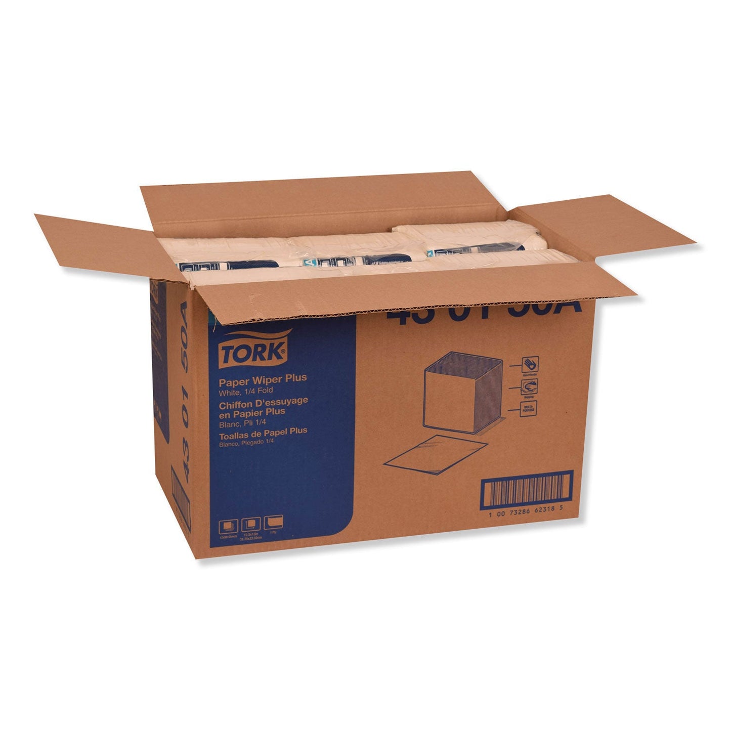 Tork Paper Wiper Plus, 12.5 x 13, White, 1/4 Fold, 90/Pack, 12 Packs/Carton (TRK430150A)