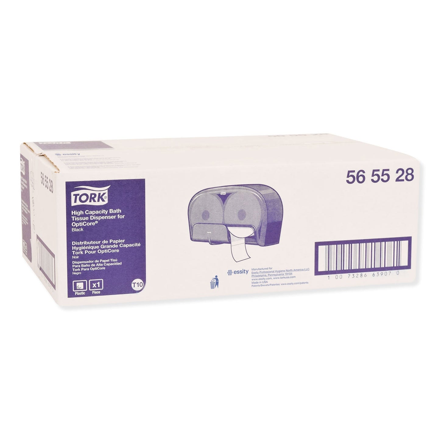 Tork High Capacity Bath Tissue Roll Dispenser for OptiCore, 16.62 x 5.25 x 9.93,Black (TRK565528)