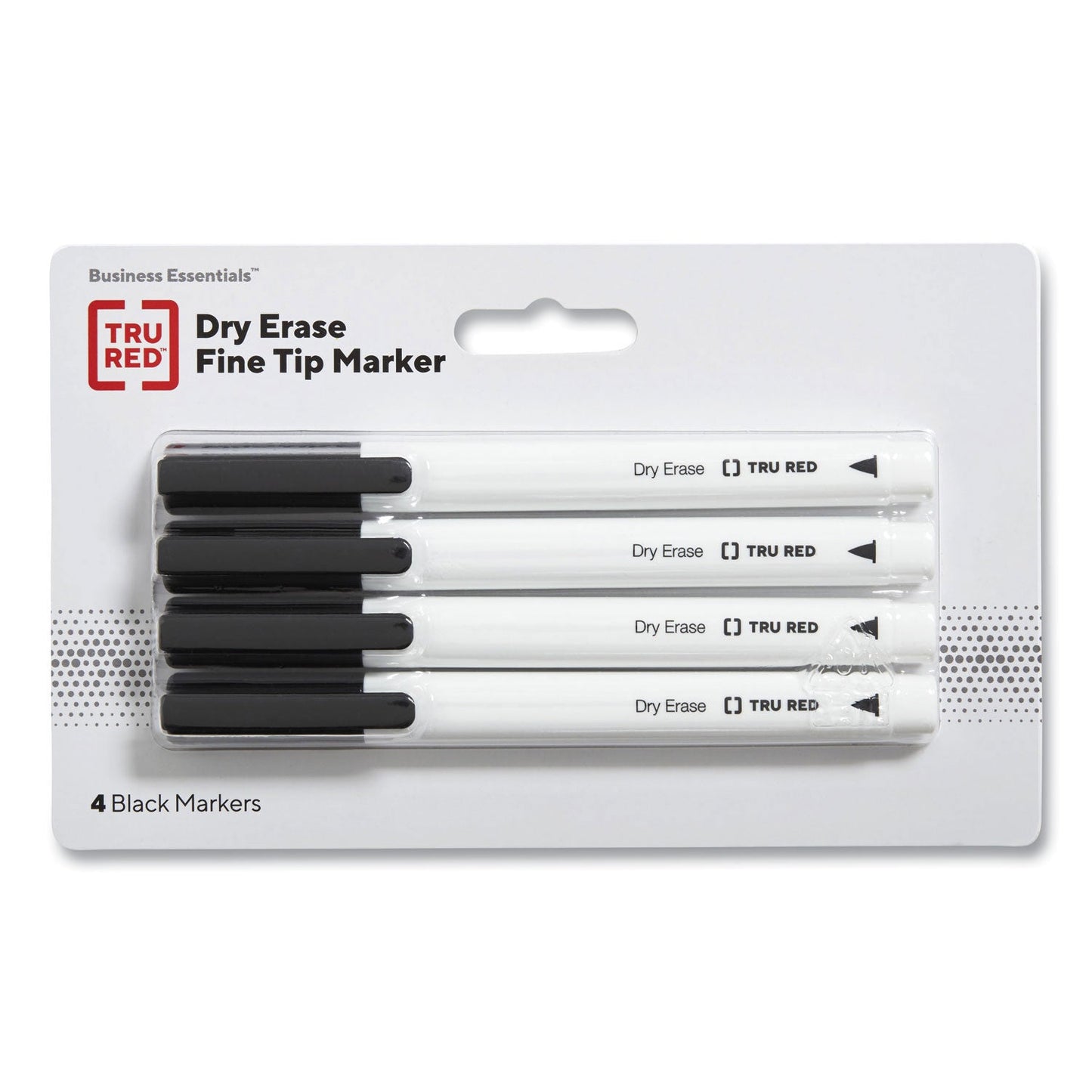 TRU RED Dry Erase Marker, Pen-Style, Fine Bullet Tip, Black, 4/Pack (TUD24376609)
