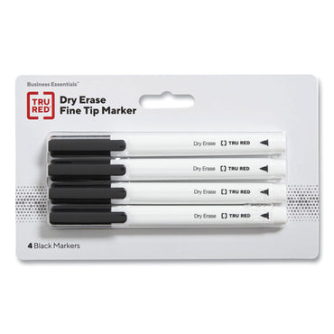 TRU RED Dry Erase Marker, Pen-Style, Fine Bullet Tip, Black, 4/Pack (TUD24376609)