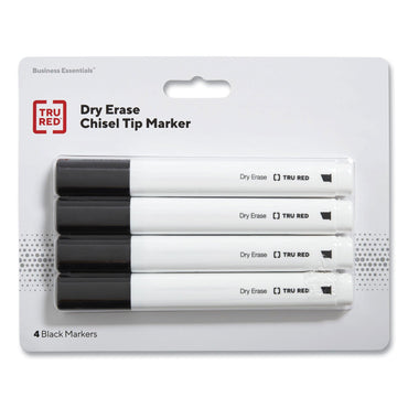 TRU RED Dry Erase Marker, Tank-Style, Medium Chisel Tip, Black, 4/Pack (TUD24376614)