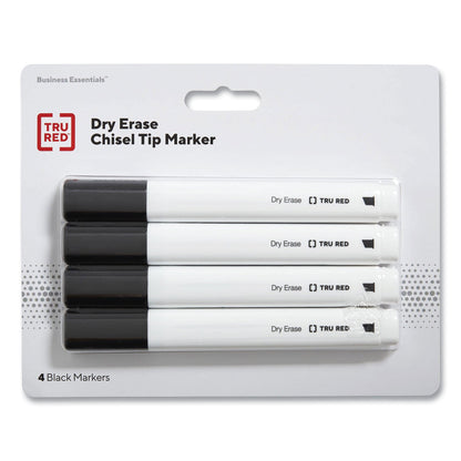 TRU RED Dry Erase Marker, Tank-Style, Medium Chisel Tip, Black, 4/Pack (TUD24376614)