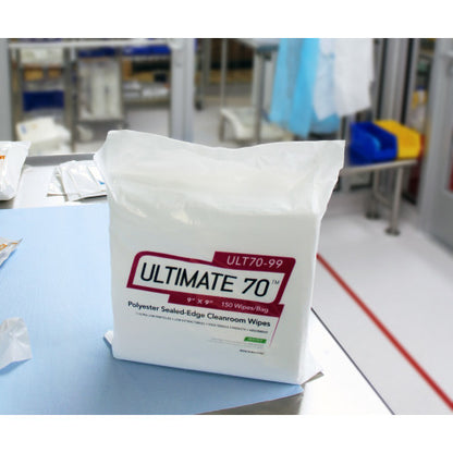 High-Tech Conversions ULTIMATE 70® Non-Sterile Polyester Knit Cleanroom Wipes w/ Sealed-Edges, Heavy Weight (140 GSM), 9"x9", 150/Bag (HOSULT70-99)