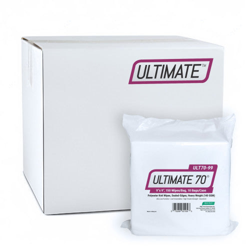 High-Tech Conversions ULTIMATE 70® Non-Sterile Polyester Knit Cleanroom Wipes w/ Sealed-Edges, Heavy Weight (140 GSM), 9"x9", 150/Bag (HOSULT70-99)