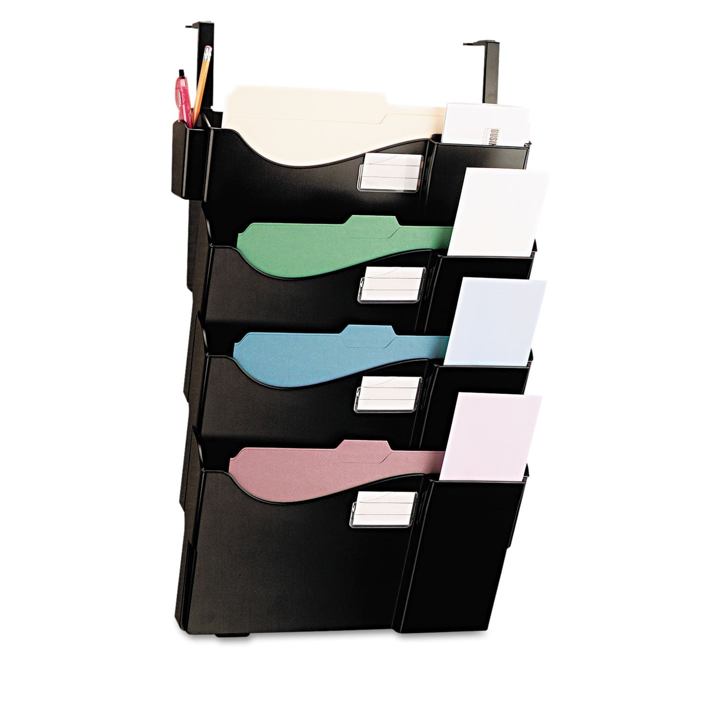 Universal Grande Central Filing System, Four Pocket, Partition Mount, Plastic, Black (UNV08138)