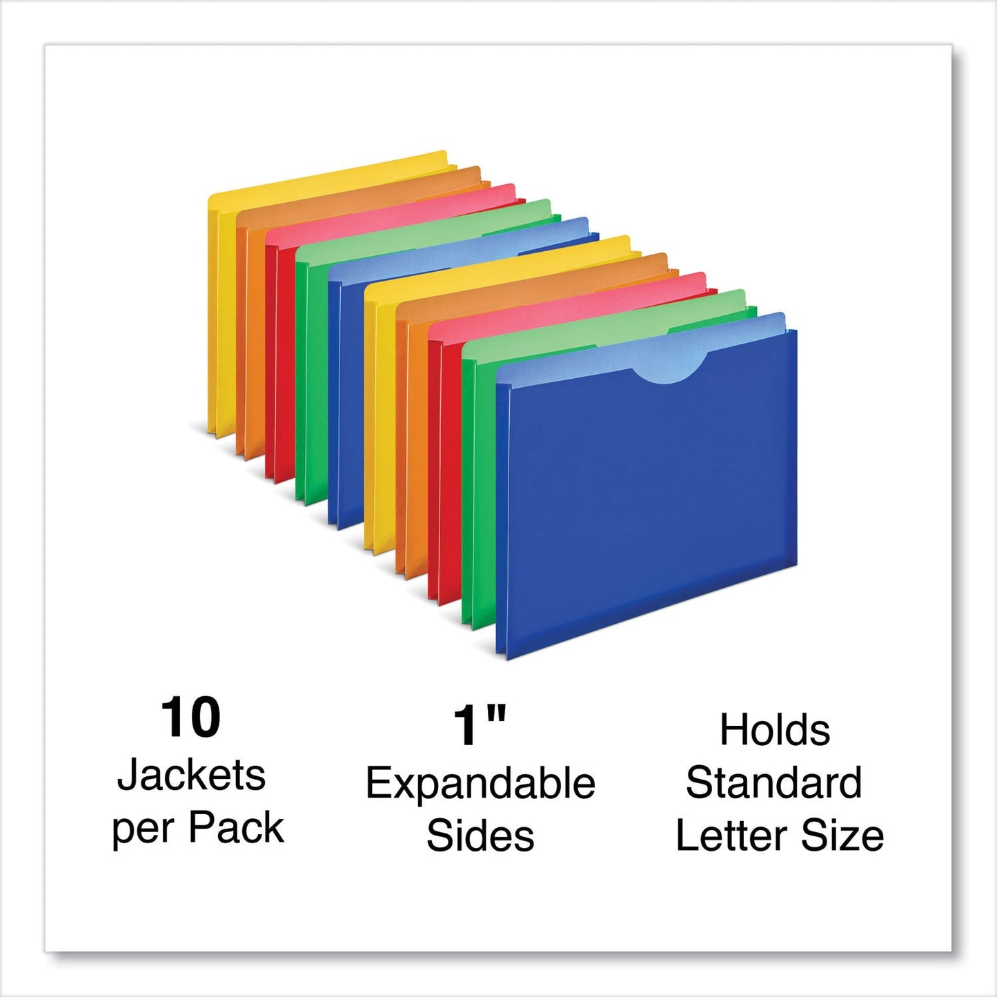 Universal Expanding Poly File Jackets, 1 Section, Straight Tab, Letter Size, Assorted, 10/Pack (UNV50750)
