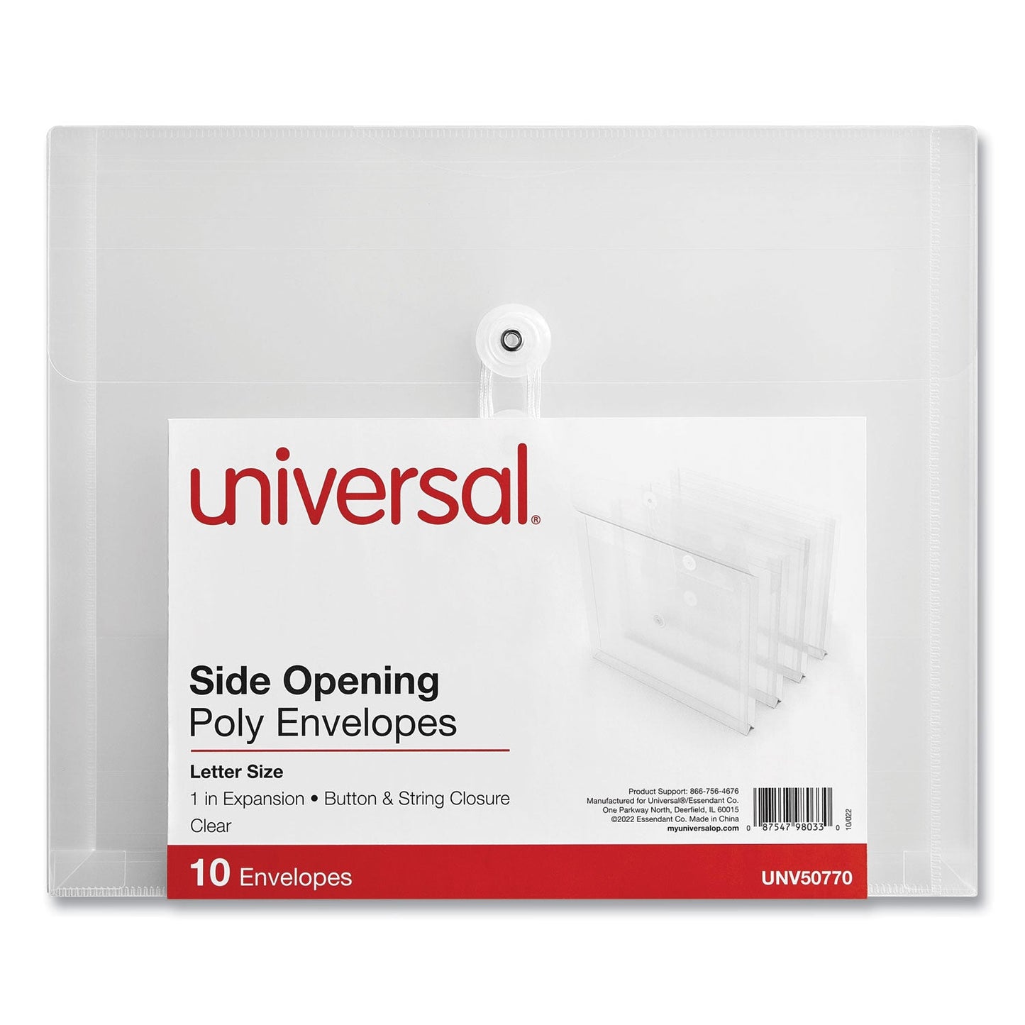 Universal Side Opening Poly Envelopes, 1" Expansion, Letter Size, Clear, 10/Pack (UNV50770)