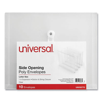 Universal Side Opening Poly Envelopes, 1" Expansion, Letter Size, Clear, 10/Pack (UNV50770)