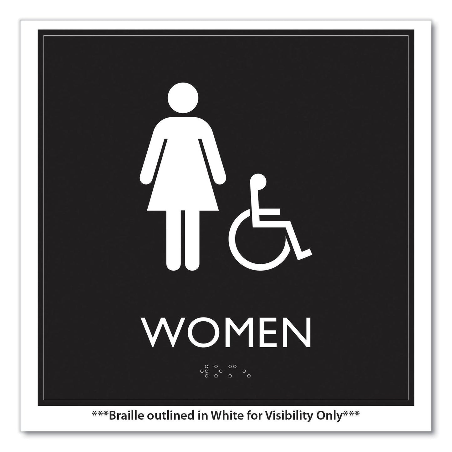 Headline Sign ADA Sign, Women Accessible, Plastic, 8 x8, Clear/White (USS66913)