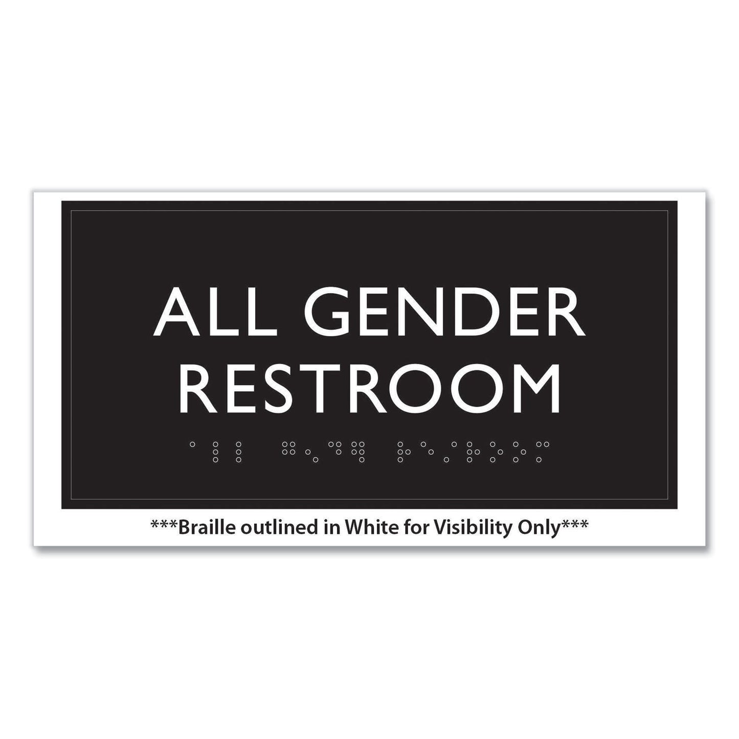 Headline Sign ADA Sign, All Gender Restroom, Plastic, 4 x 4, Clear/White (USS69920)