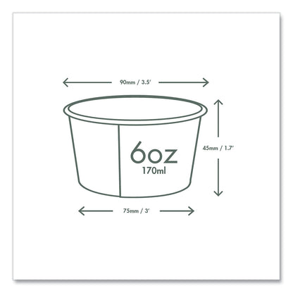 Vegware Soup Containers, 6 oz, 3.5" Diameter x 1.7"h, Green/White, Paper, 1,000/Carton (VEGSC06G)