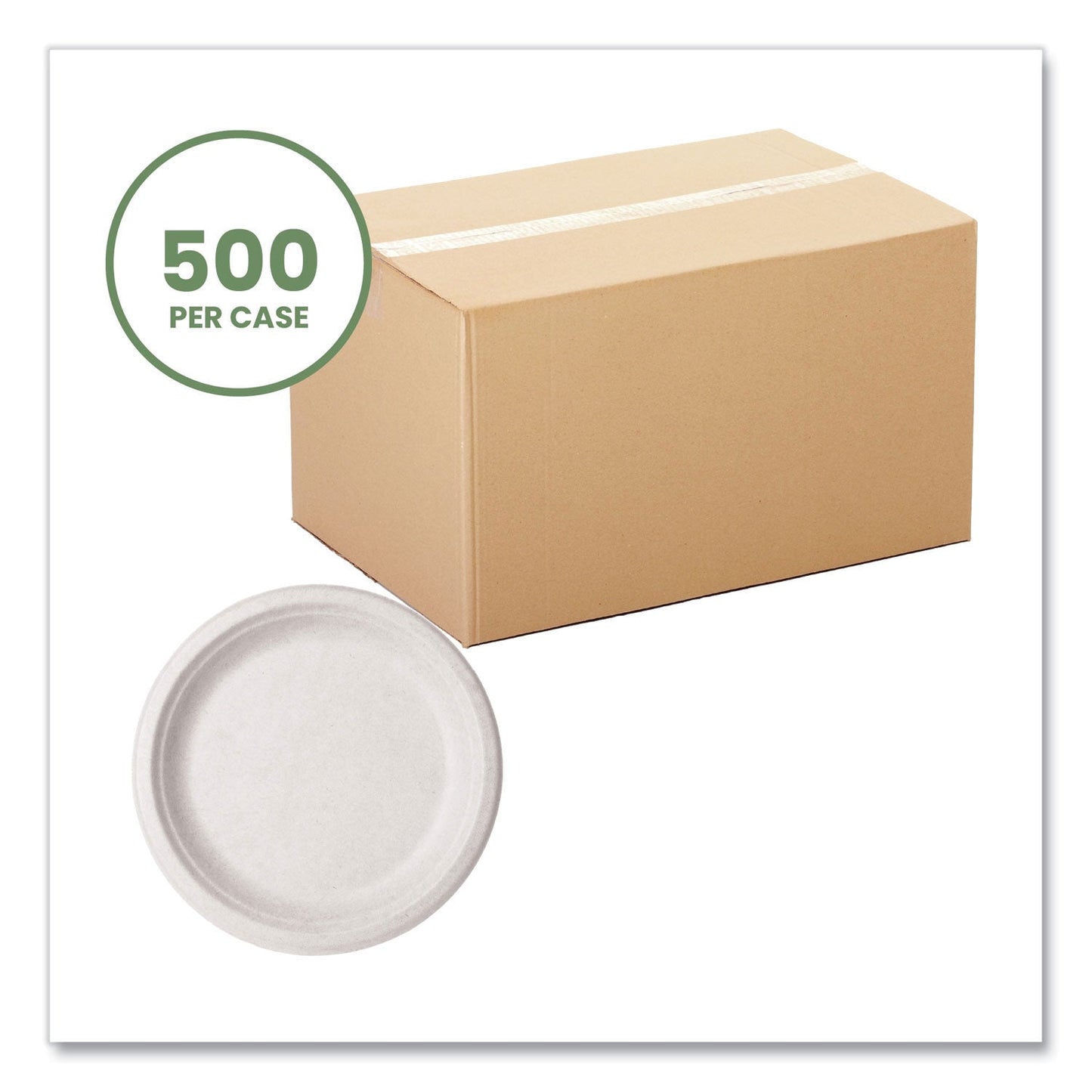 Vegware Molded Fiber Tableware, Plate, 9" Diameter, White, 500/Carton (VEGWHBRG09)