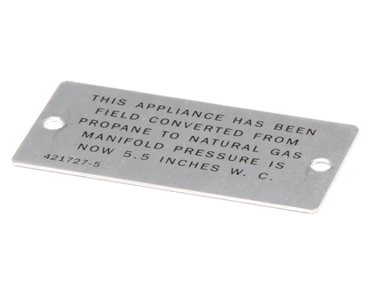 Vulcan Hart 00-421727-00005 Plate,Propane To Natural Gas (VH00-421727-00005)