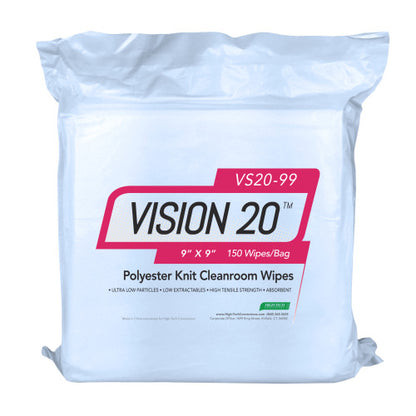 High-Tech Conversions VISION 20® Non-Sterile Polyester Knit Cleanroom Wipes, Heavy-Weight (140 GSM), 9"x9", 150/Bag (HOSVS20-99)