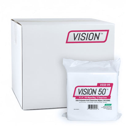 High-Tech Conversions VISION 50™ Non-Sterile Polyester ESD Cleanroom Wipes, Heavy Weight (140 GSM), 9"x9", 150/Bag, 12 Bags/Case (HOSVS50-99)