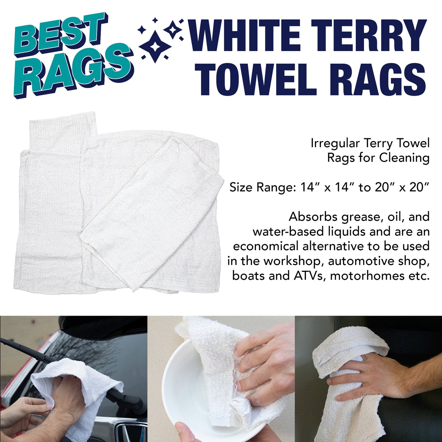 Hospeco® W68 Shop Towel Terry Wipers White, 10lb Bag (HOSN-W68-10BG)