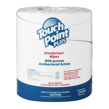 Touch Point® Plus Disinfectant Wipes, 8"x6", 1200/Roll, 2 Rolls/Case (HOSWD1200)