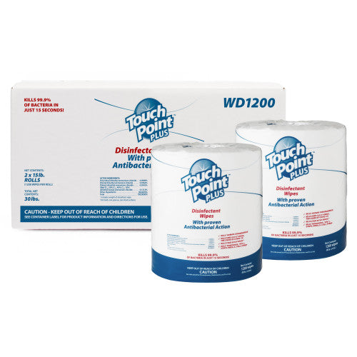 Touch Point® Plus Disinfectant Wipes, 8"x6", 1200/Roll, 2 Rolls/Case (HOSWD1200)