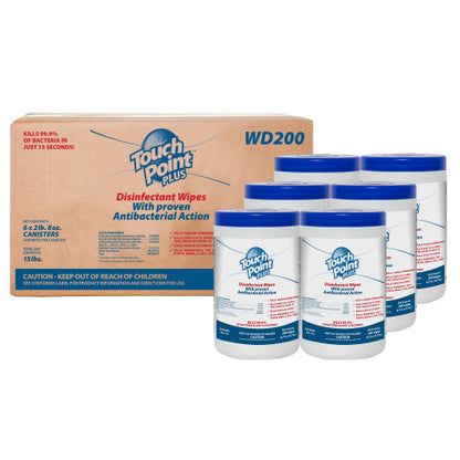Touch Point® Plus Disinfectant Wipes, 6.7”x6.7”, 200/canister, 6 canisters/Case (HOSWD200)