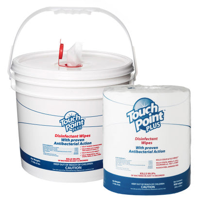 Touch Point® Touch Point® Plus Disinfectant Wipes w/ Dispenser Bucket, 8"x6", 900/Roll, 1 Roll/bucket (HOSWD900B)