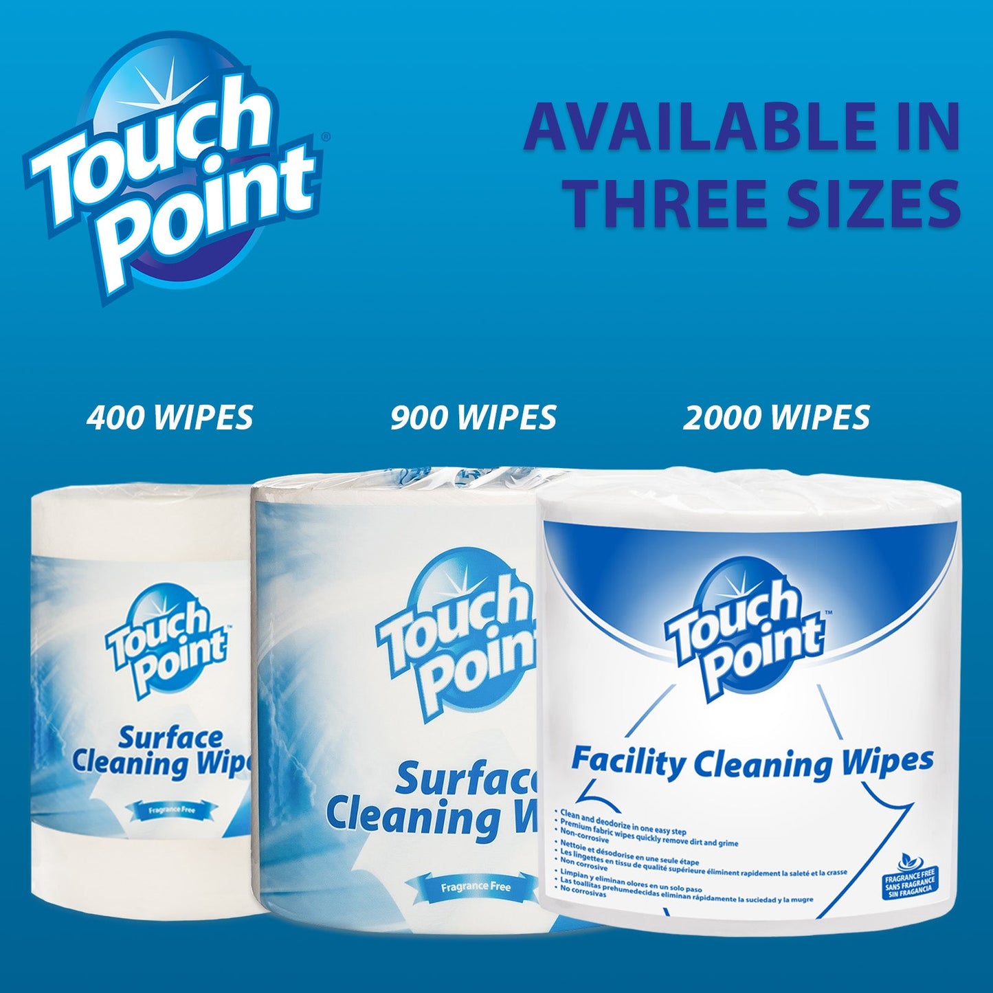 Touch Point® Touch Point® Facility Cleaning Wipes Large Roll, 8"x6", 900 Wipes/Roll (HOSPNPWE900TP)